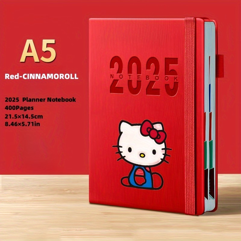 

[compact Size] Sanrio Hello Kitty 2025 A5 Planner - 400-page, Red Cinnamonroll Cover With Monthly Tabs, Closure & Inner Pocket, Cute Cartoon Design For Effective Scheduling