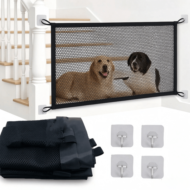 TEMU Pet Fence, No-drill Mesh Pet Safety Barrier, Suitable For Small Cats And Dogs, Portable And Foldable Dog Gate, Suitable For Doorways, Stairs,