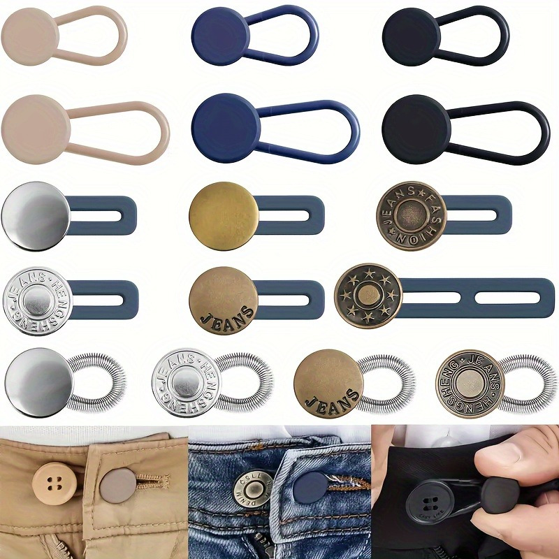 

16pcs No-sew Adjustable Waistband Extender Set - Buttons For Jeans, Sleeve Cuffs & Collars - Detachable Fasteners In White/blue/black