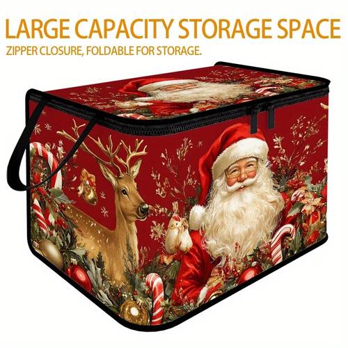 1 extra large foldable zippered storage box with santa claus and reindeer suitable for storing clothes pants and bedding suitable for holiday supplies storage moving storage solution under bed storage wardrobe organization