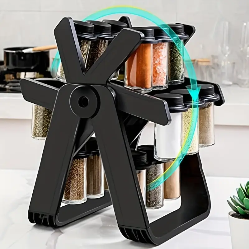 1 ensemble de étagères à épices avec 18 pots à épices, roue rotative à °, étagère à épices, bouteille à épices, ensemble de porte-bouteilles à épices en verre spécial cuisine, rangement de classification des épices, scellé et anti-humidité, rangement facile, ensemble doutils de cuisine détails 3