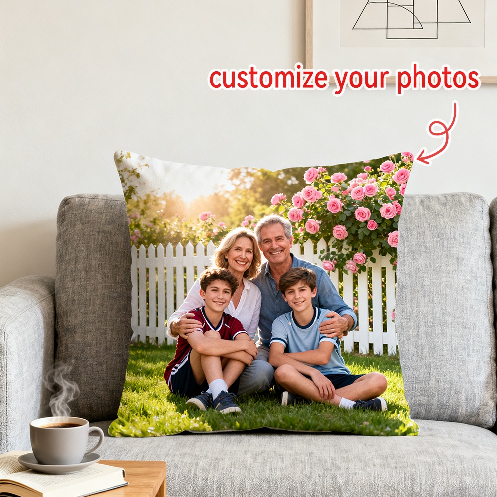 E-shop 1 Doppelseitig bedruckte Kissenhülle mit individuellem Foto – Personalisierte Familienfoto-Kissenhülle mit Reißverschluss, maschinenwaschbar aus