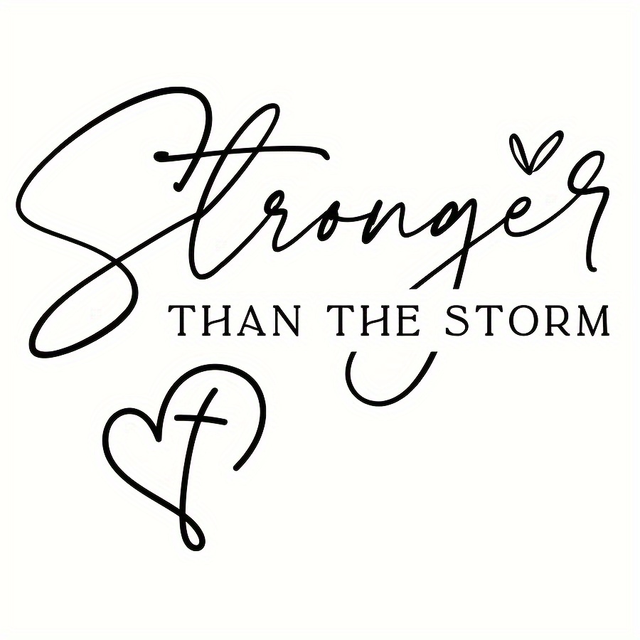 TEMU 2pcs 2d Flat Heat Transfer Iron-on Patch "you Are Stronger Than " Inspirational Iron-on Sticker - 0 Inch Black Vinyl Patch, With Heart And Cross