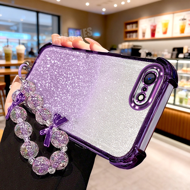 TEMU Phone Case - Lanyard Wrist Strap Chain Luxury Plating Glitter Gradient Shockproof Protection Phone Case For Iphone 16e/ 6/ 6 Plus/ 7/ 7 Plus/ 8/