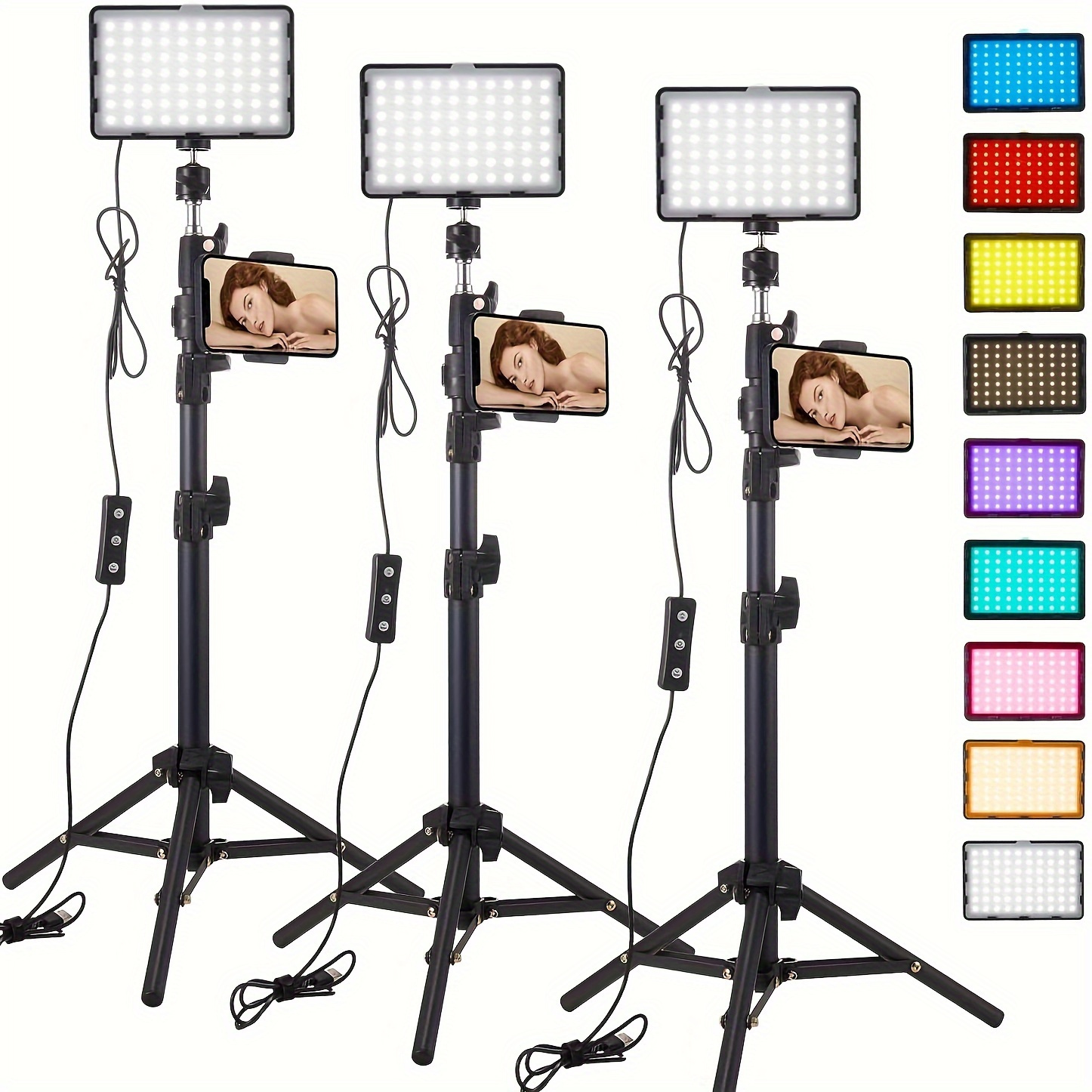 3 packs led 9 color filter studio streaming lights photography video lighting kit photo lights with tripod stand phone holder for video recording photography camera photo game stream   creation