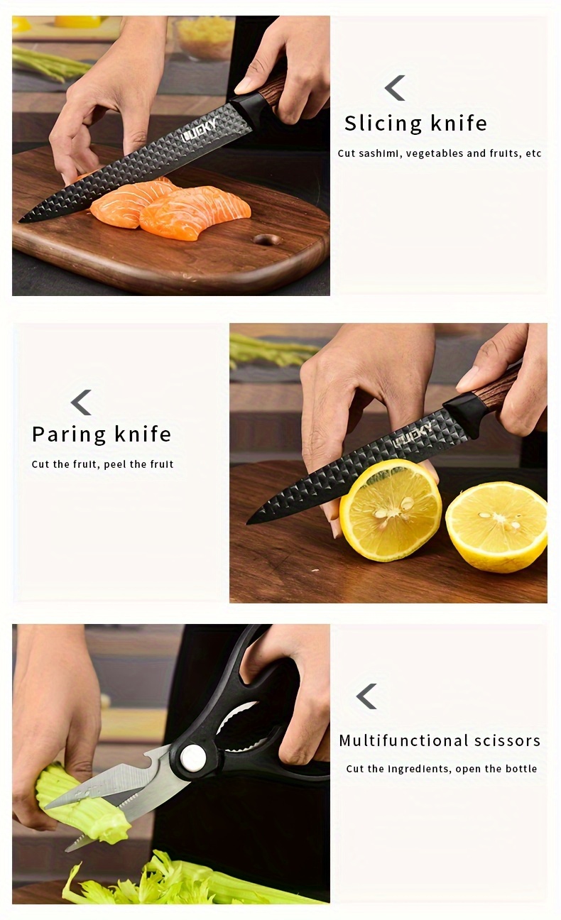7pcs/6pcs Stainless Steel Kitchen Knife Set- Multi-purpose Knife, Including Watermelon and Fruit Knife, Chicken Bone Scissors- Essential Tools for Home and Restaurant Cooking, Perfect for Kitchen Accessories Gifts, Restaurant Essentials