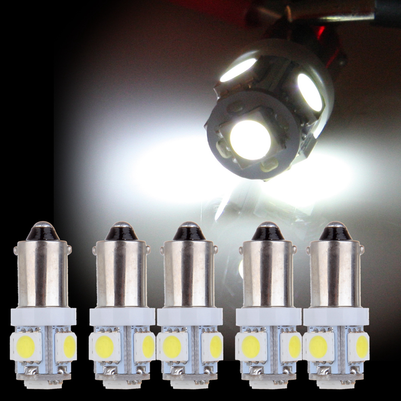 5pcs White T11 Ba9s 5smd Led Interior License Plate Light Bulbs T4w H6w Q65b 363