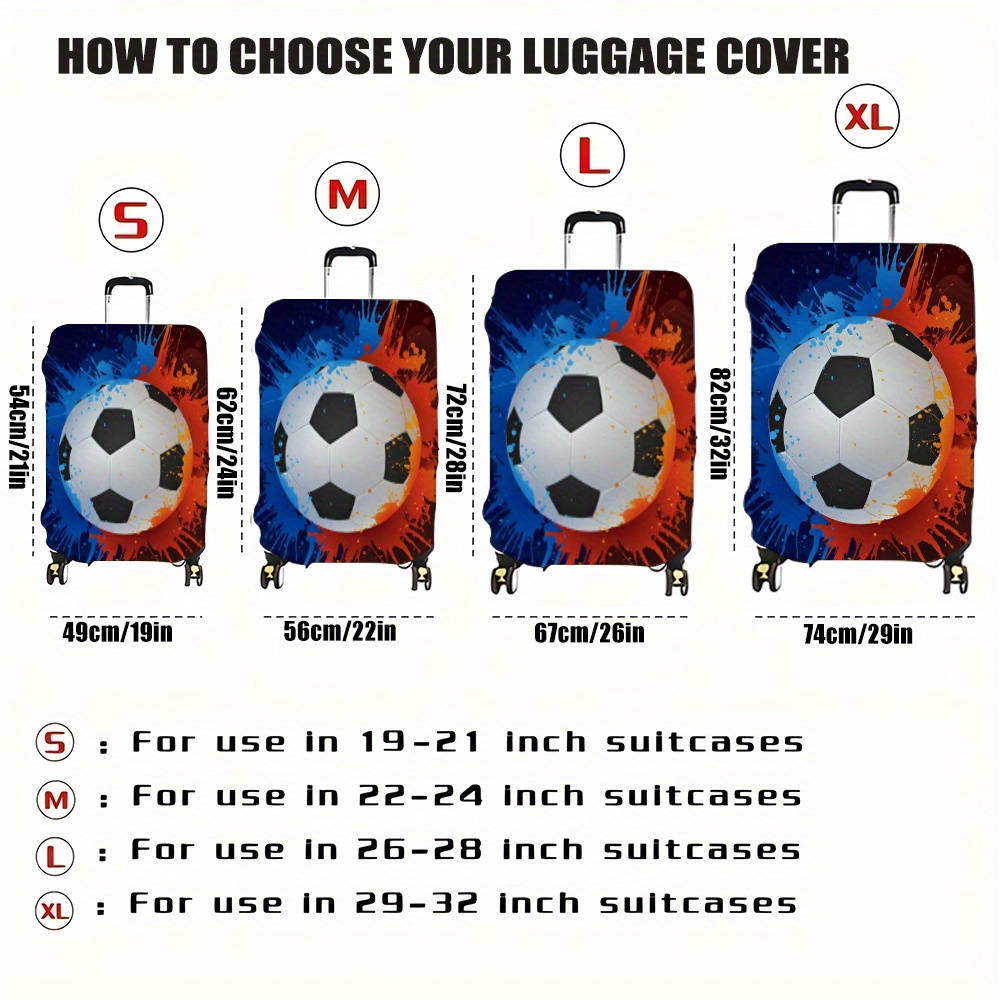TEMU 1pc Soccer Print Luggage Cover Protector â Durable, Washable Polyester Suitcase Sleeve With Vibrant Football Design, Travel Accessory For