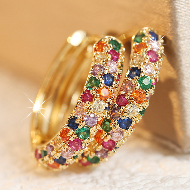 TEMU A Pair Of Women's Circular Ear Studs, With A Colorful Synthetic Zirconia Embedded In The Ring Body, Featuring A Luxurious And Shiny Design That