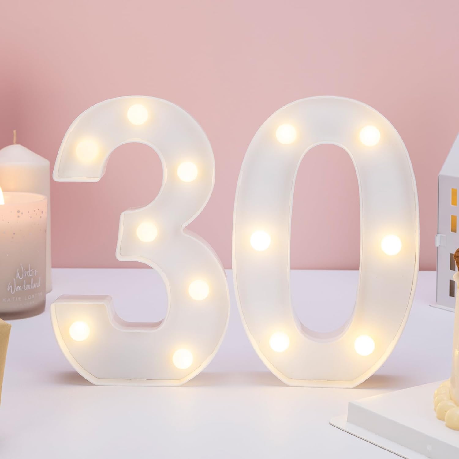 TEMU 2pcs, Decorative Led Illuminated Digital Holiday Lights Display, 30th Birthday Decoration, Warm White Led Digital Lights, Illuminated Neon , For