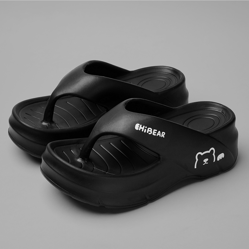 TEMU Women's Stylish Black Eva Flip-flops With Cute - Comfortable Sandals For Beach, Travel, And Casual Wear, Footwear| Minimalist Sandals| Eva Sandals| Set, Women Shoes