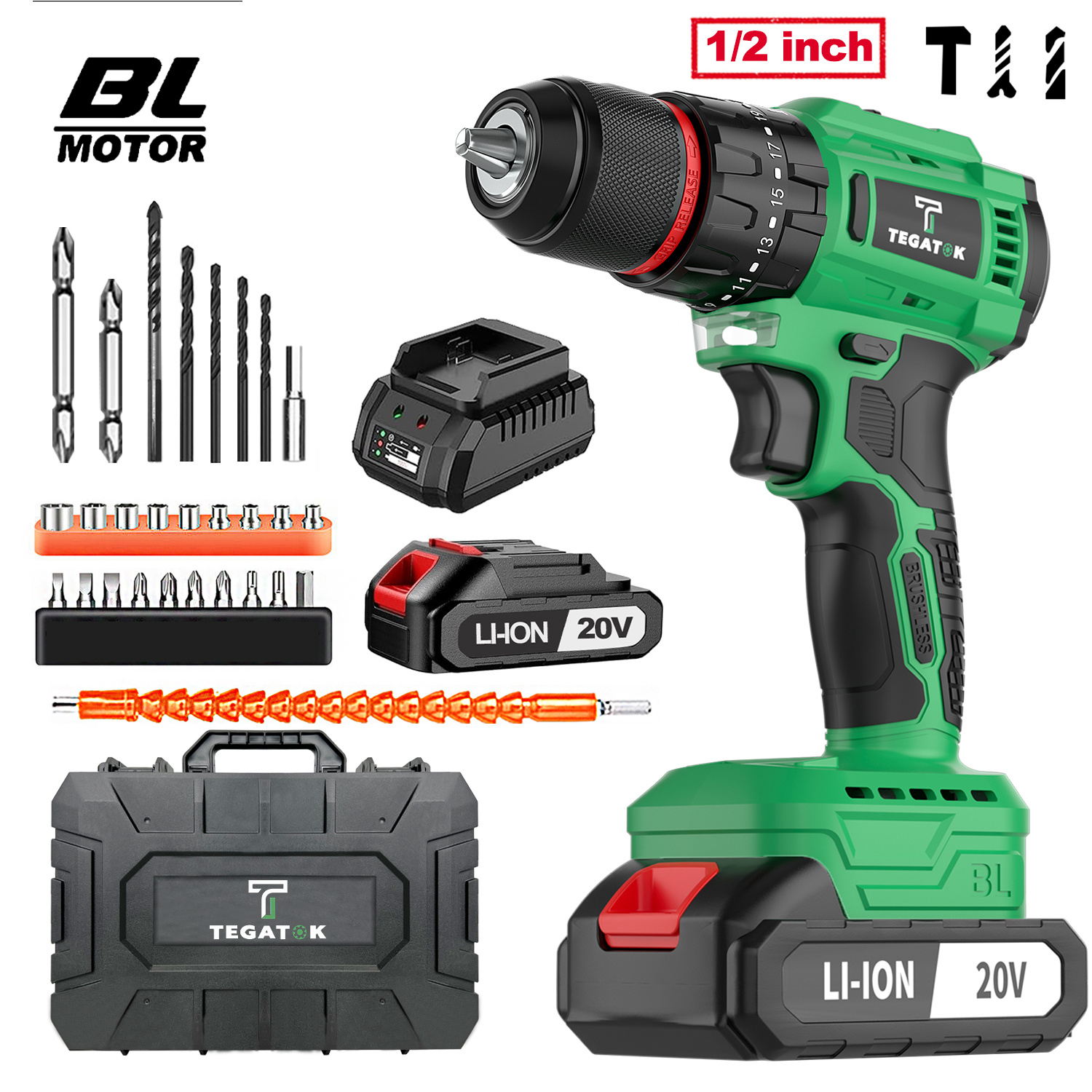   20v cordless brushless drill set rechargeable drill driver with 2ah battery 1 2 inch keyless   20 3 position drill 2 speed transmission for screwdriver and drilling
