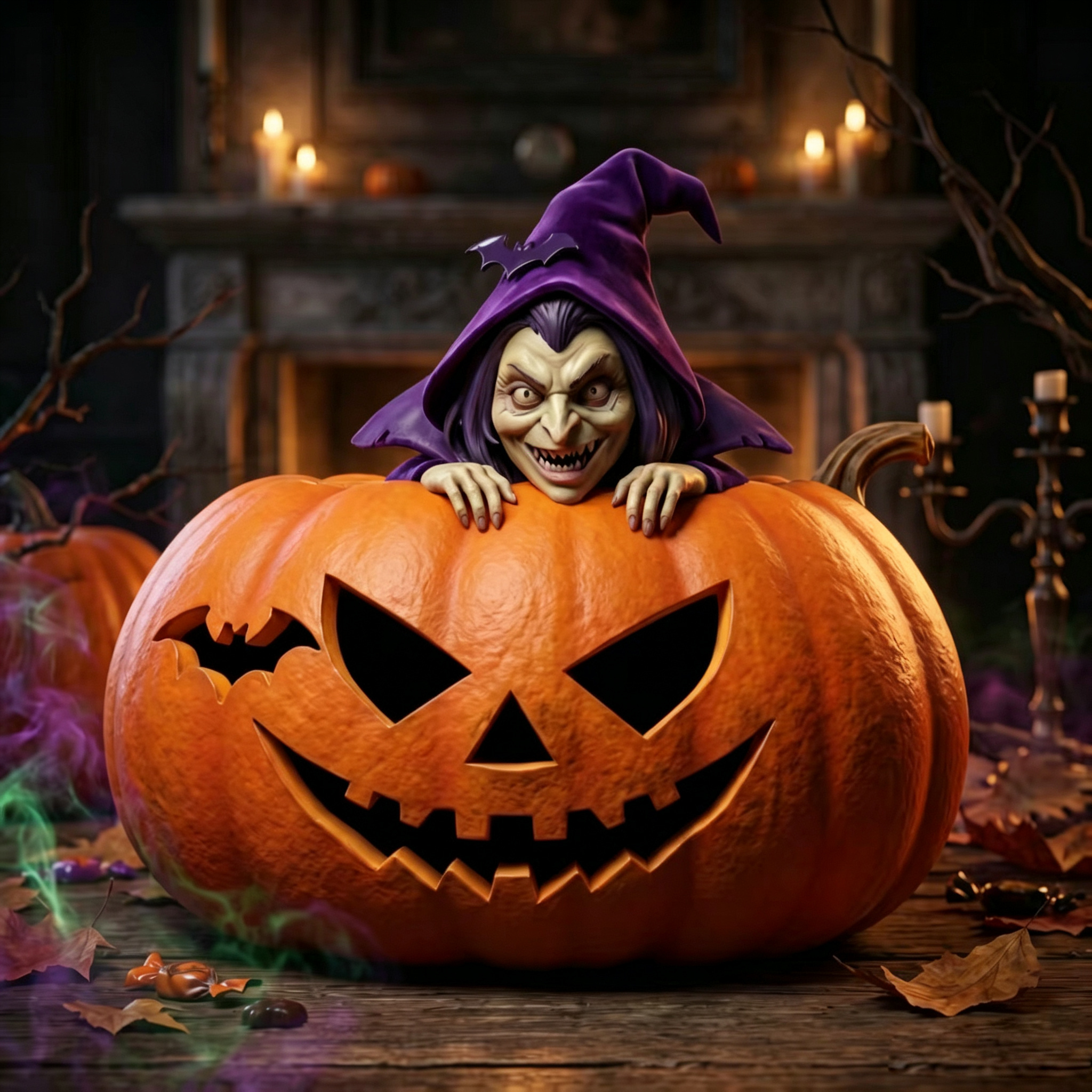 Image of Halloween Creative Resin Pumpkin Witch Ornament Horror Decor Desktop Funny Decoration Party