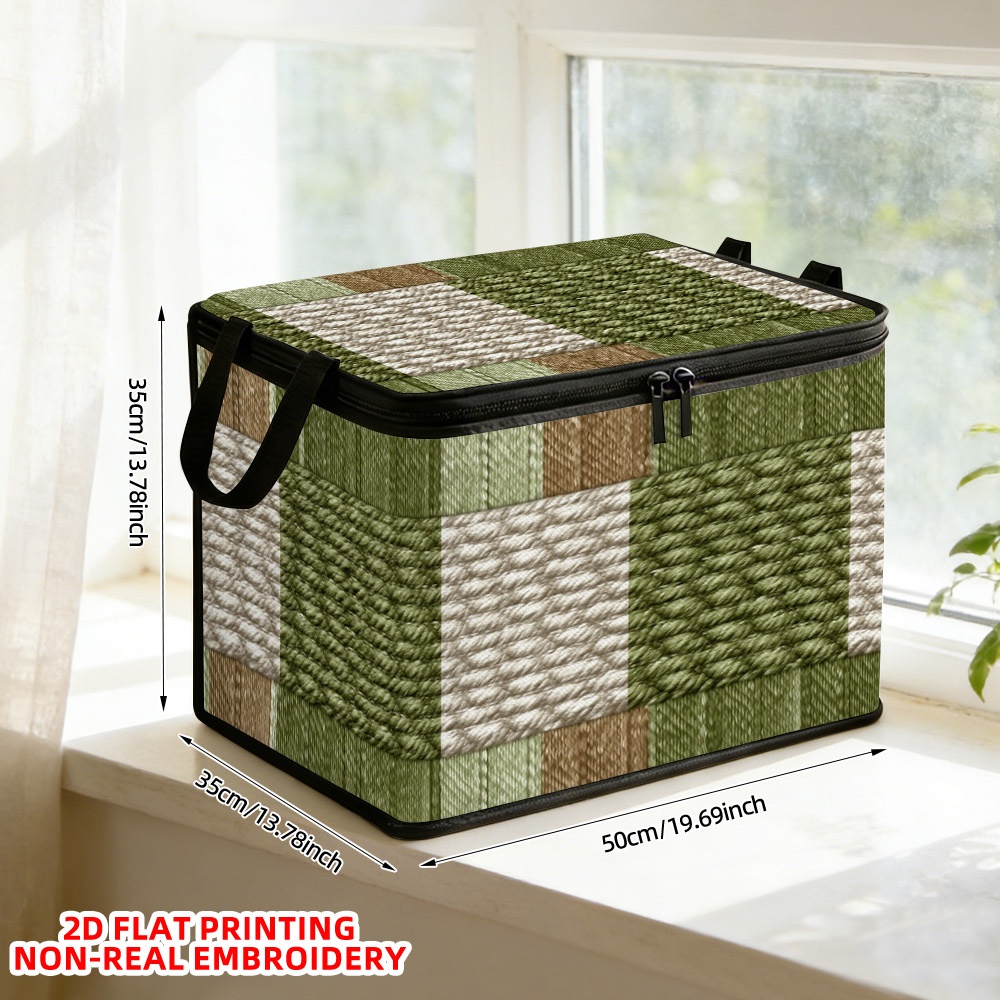TEMU Panier à linge 1 pièce à rayures vertes et marron imprimées avec couvercle, paniers d'étagère, panier de rangement pour vêtements | Panier