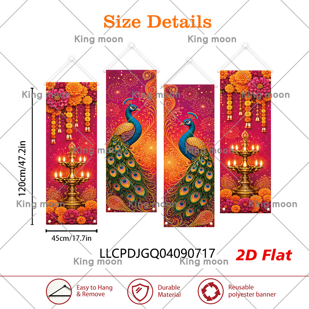 TEMU 2d Flat, 2d Flat - 2d Flat, 2d Flat - 2d Flat Banner, 4pcs Diwali 4pcs Banner Set, Polyester Material, Size 120x45cm/47.2 X 17.7in, Bright