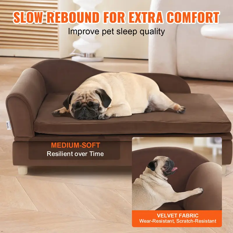 1pc sofa bed medium soft sponge filled pet couch with cross no supports up to 110 lbs dark brown Product details 0