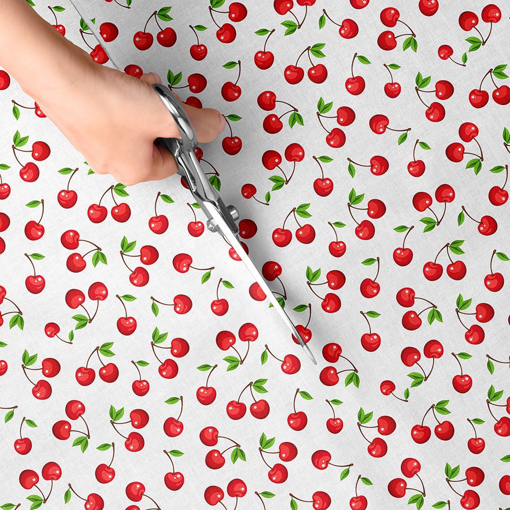 TEMU 1 tissu imprimé cerises et fraises - 150 x 50 cm (59 x 19,68 pouces) Tissu polyester prédécoupé - Idéal pour la couture, le scrapbooking, les