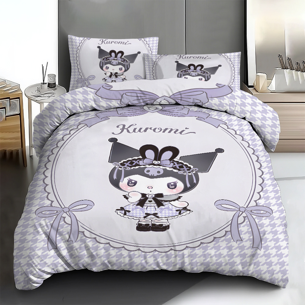 

3pcs Sanrio Kuromi Polyester Bedding Set - 1 Duvet Cover & 2 Pillowcases, Soft & Comfortable, Contemporary Style With Character Print, Machine Washable - 's Rooms Or Guest Bedrooms