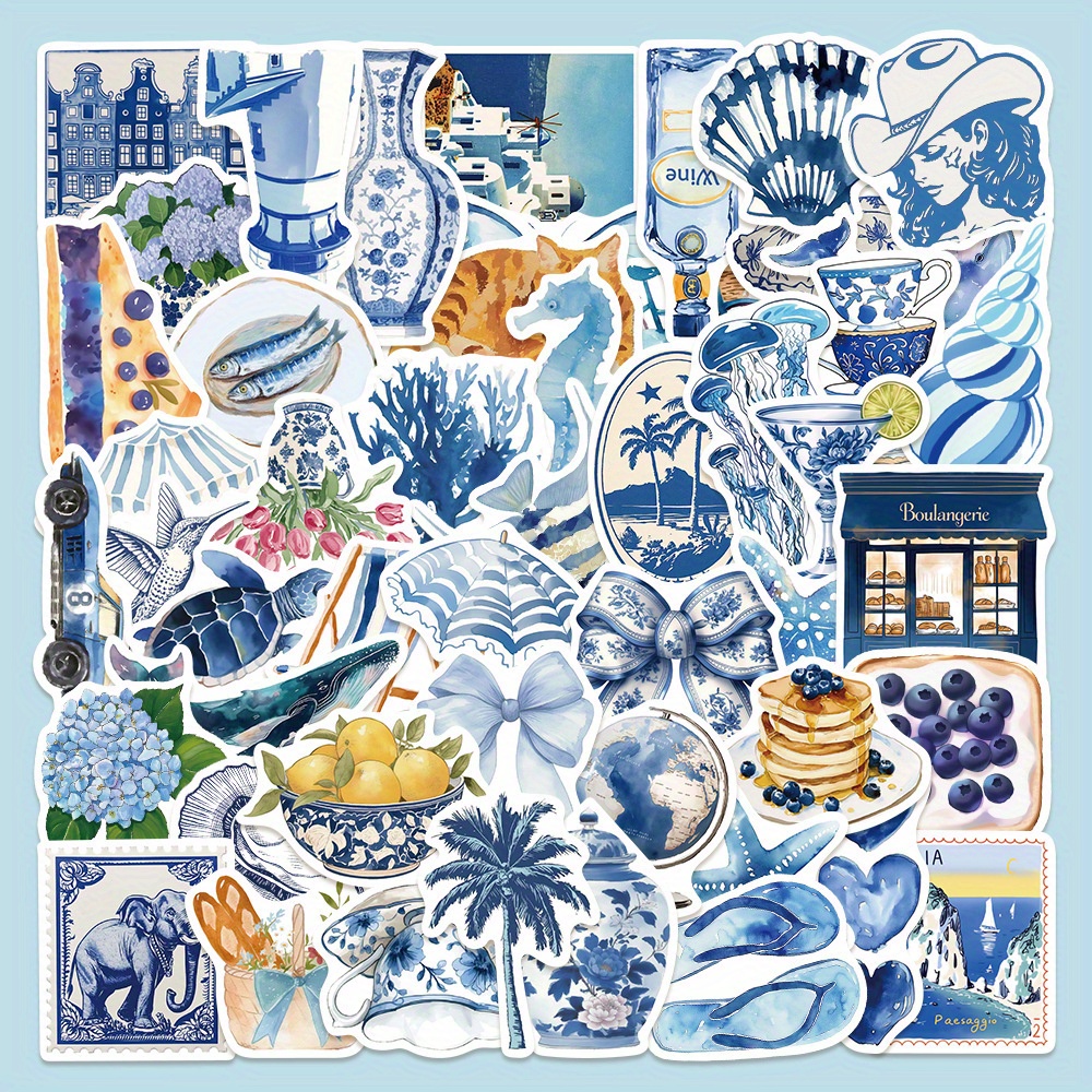 Image of 50pcs Mediterranean Cute Ins Stickers | Vintage Aesthetics, Doodle Cartoon Art, Cool Deacls Pack For Halloween Christmas Decoration, Adults Suitcase Luggage Party Gift