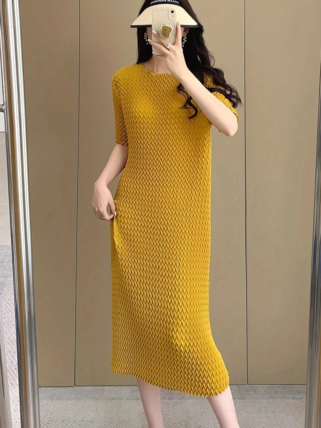 shiny golden pleated dress women new high - Temu Bahrain