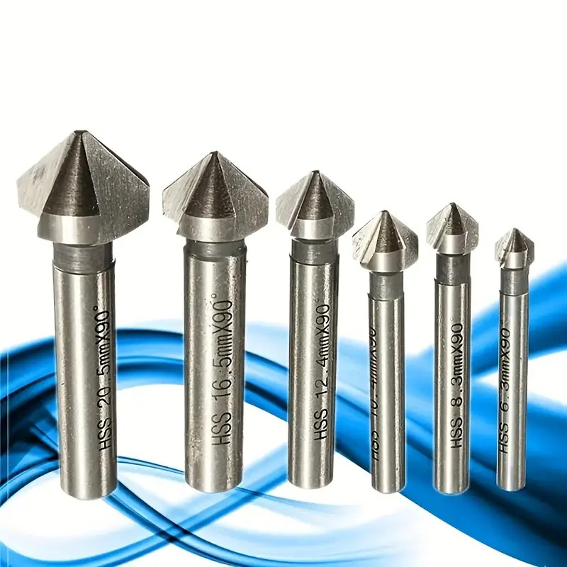 Set Of 6 Steel Countersink Drill Bits With Coating, Featuring A 3-flute 90 Degree Round Shank Hss Chamfer Cutter, Sizes Ranging From 6.3 To 20.5mm