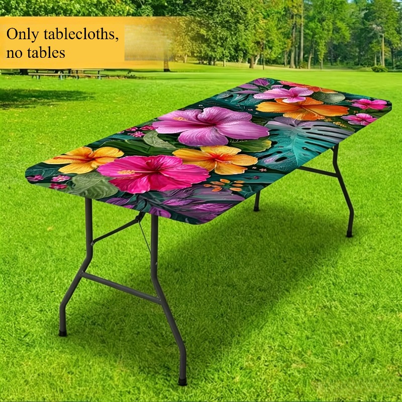 TEMU 1pc Of 2d Flat Printed Tablecloth Featuring And Leaves, Made Of Elastic Polyester. Designed With An , Perfect For Home Kitchens, Outdoor