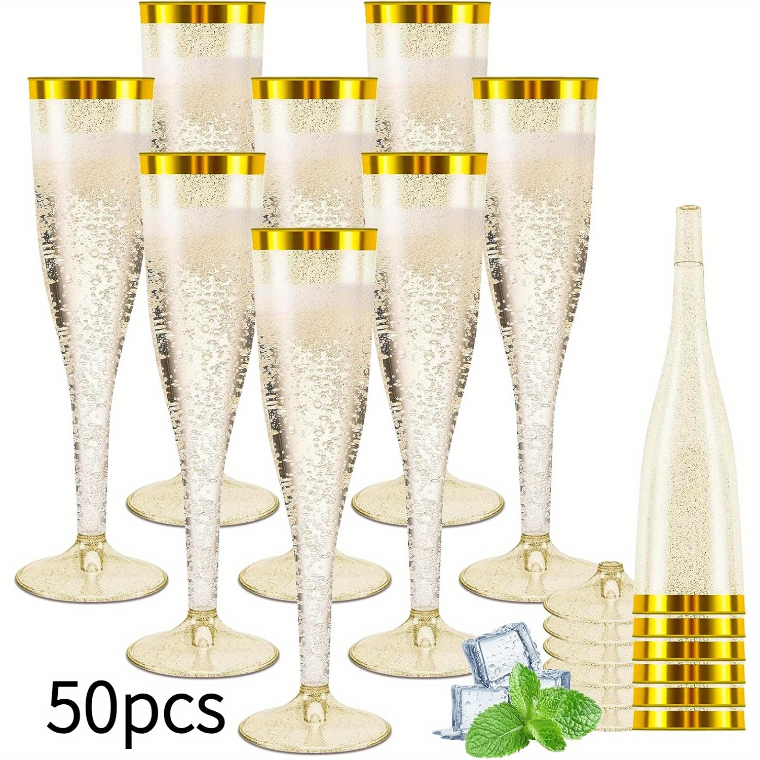 Image of 50pcs Plastic Flutes, Goblet, Suitable For Weddings, Birthdays, Parties, Outdoor Celebrations, Holiday Dinners, Outdoor Events