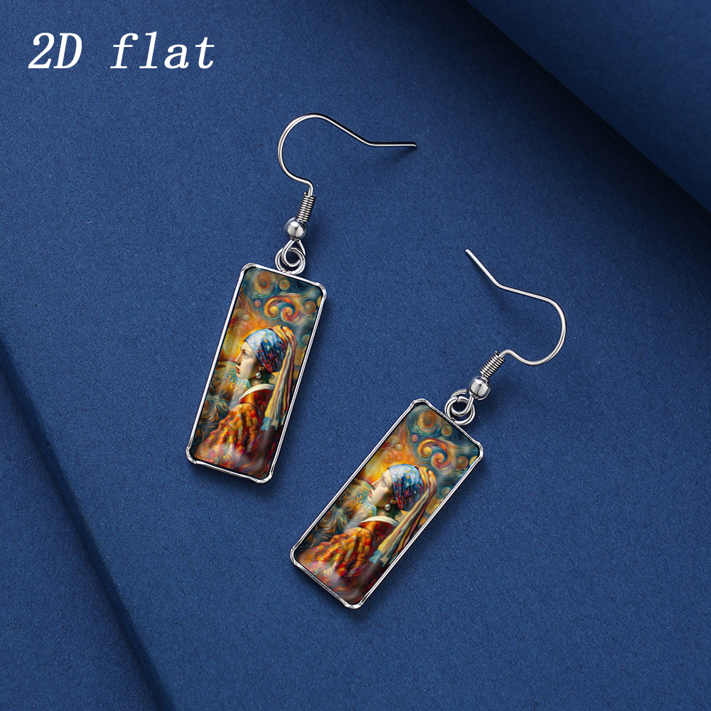 Women's Van Gogh Starry Night Girl Glass Earrings
