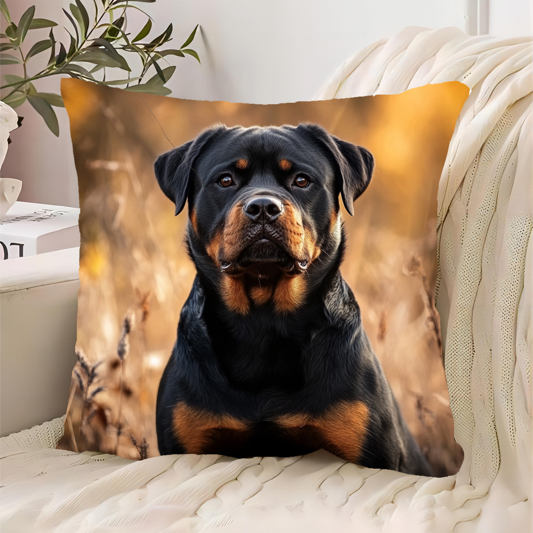 TEMU A Rottweiler Printed Pillow Cover, 18x18 Inches, Machine Washable, With A Zipper Closure, , Suitable For Home, Office, And Car Decor