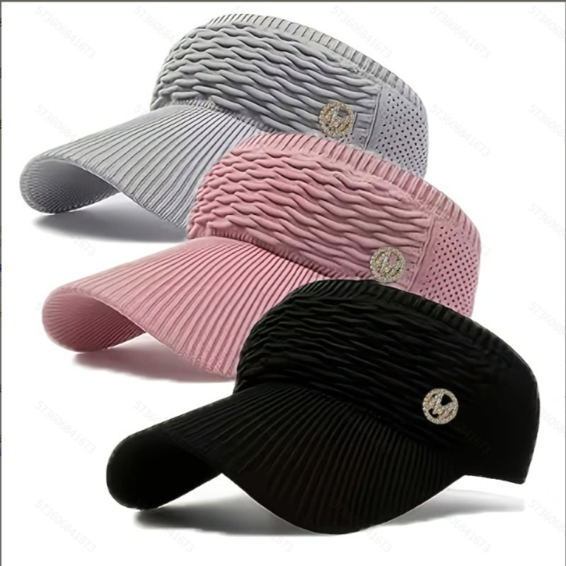TEMU 3pcs Women' Rhinestone Visor Baseball - Lightweight Pleated With Empty Top, Suitable For Running, Hiking, Driving, Beach | Spring/summer Outdoor