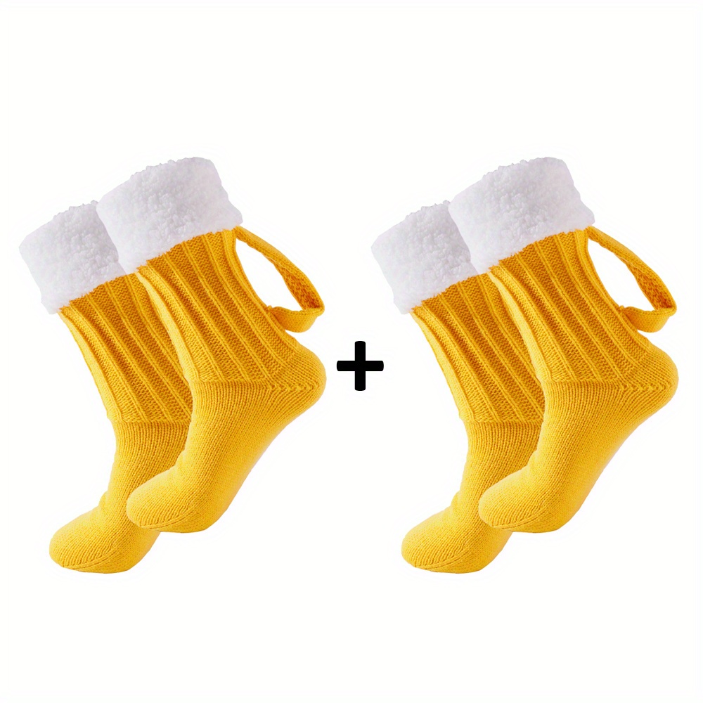 E-shop 2 Paar kreative Bier-Socken, wärmende Bier-Socken bis zur Wadenmitte, Weihnachtsstrümpfe, Party-Socken im neuen Stil 2025, bequeme