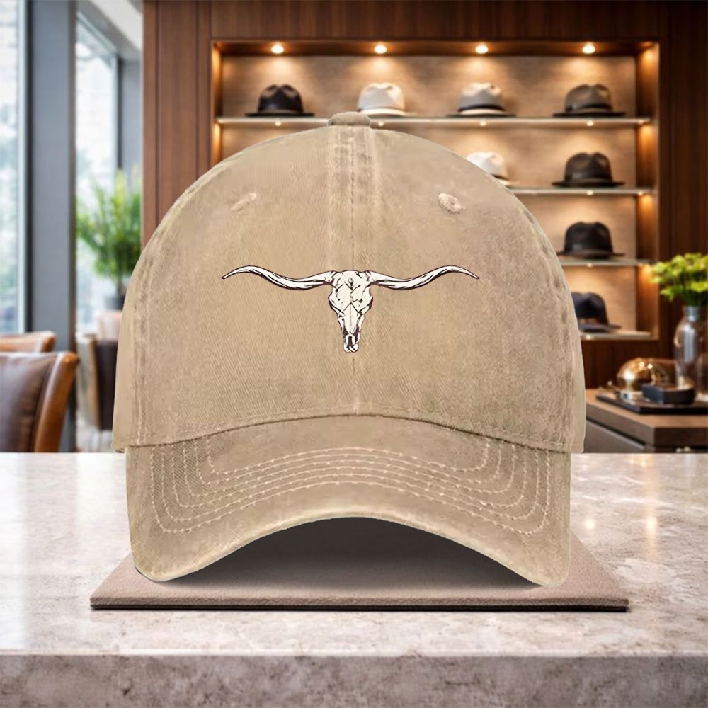 TEMU Un casque de baseball tendance avec un motif de crâne à longs cornes, idéal pour tous. Ce casque premium et est parfait pour décontractées et