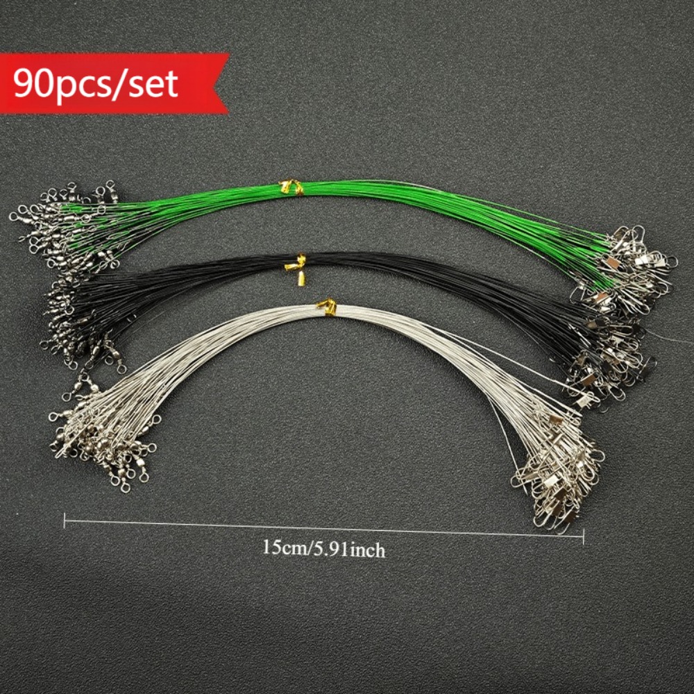 90pcs Set Of 3-color Bite Fishing Line With Pins, Lure Leader Line, Ring, Steel Wire Line, Lure Fishing Gear Additions