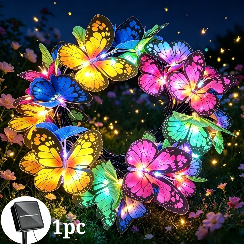 Image of 196.85-inch/20-led Solar String Lights, Simulated Warm Light Ambiance Decor, Ip65, Outdoor Garden Yard Fence Balcony Tree Hanging Landscape Lighting, Romantic Party Decoration