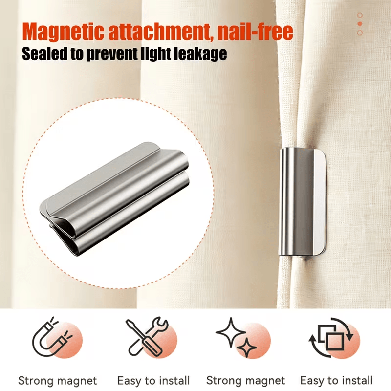 2-pair/4-pair Magnetic Blackout Curtain Clips - Strong Magnetic Curtain Closure and Fixing Clips - Suitable for Home Bedrooms, Office Curtains, Valances - Used for Blackout and Preventing Light Leakage