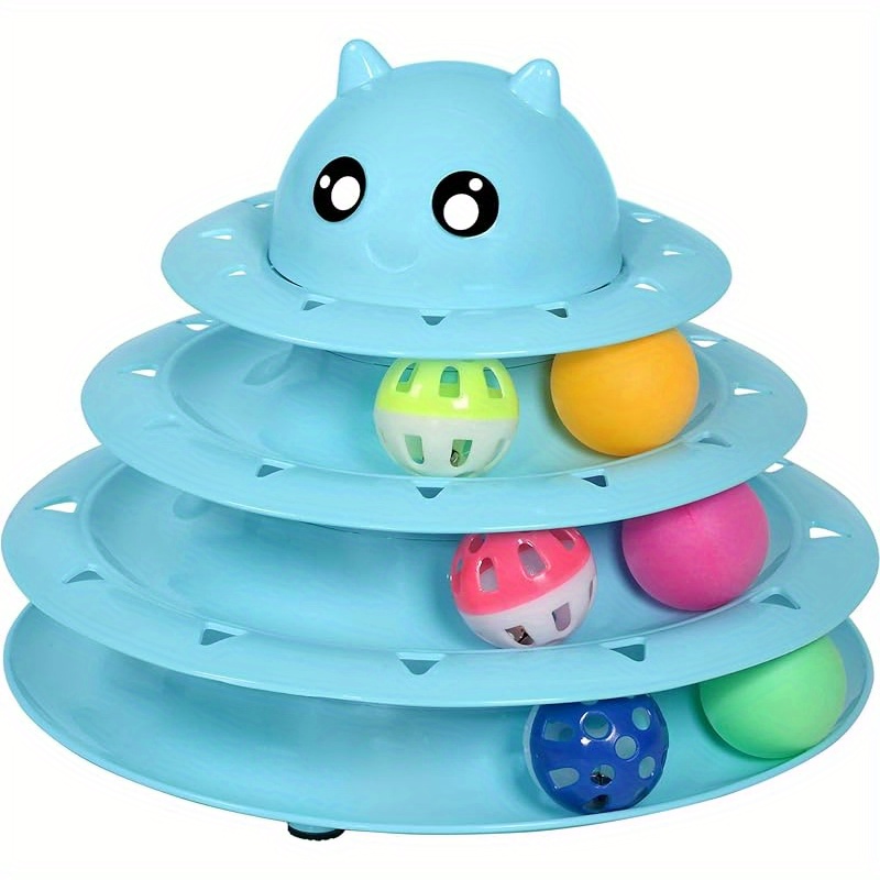 TEMU Cat Toy Roller 3-level Turntable Cat Toys Balls With 6 Colorful Balls Interactive Kitten Fun Mental Physical Exercise Puzzle Kitten Toys, Without Battery