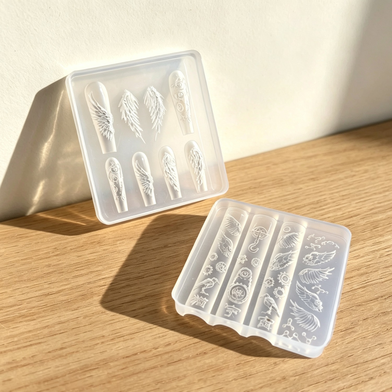 2pcs Feather Wing & Mechanical Gear Nail Molds