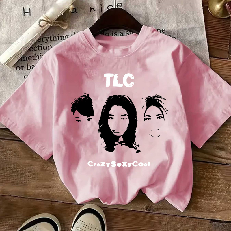 

1pc Tlc Graphic Women's T-shirt - Polyester, Crew Neck, Casual Short Sleeve Top, Knit Fabric, Regular Length Tee