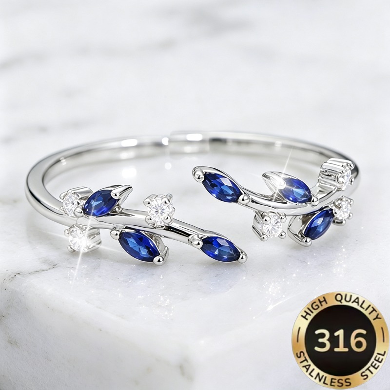 TEMU 1pc Bague pour femme de haute qualité, ouverte et réglable, en acier inoxydable 316 hypoallergénique, de luxe léger, , avec motif de branche et