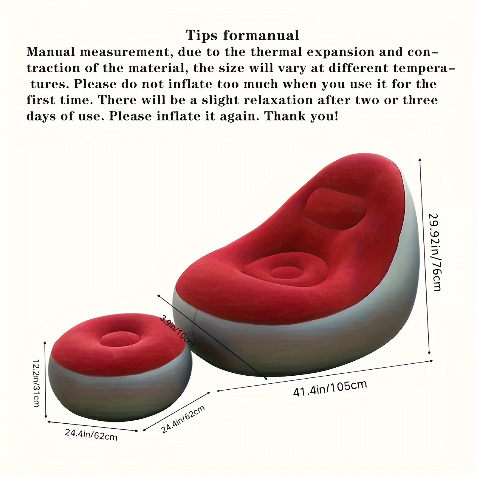 portable inflatable lazy sofa with footrest modern velvet lounger for home outdoor camping red easy clean details 10