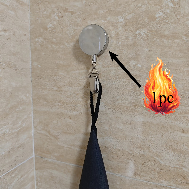 TEMU 2 Scenes Applicable, Automatic Retractable Towel Rack - Adhesive Wall-mounted Towel Holder, Self-retracting With Strong Clip, Adjustable Tension