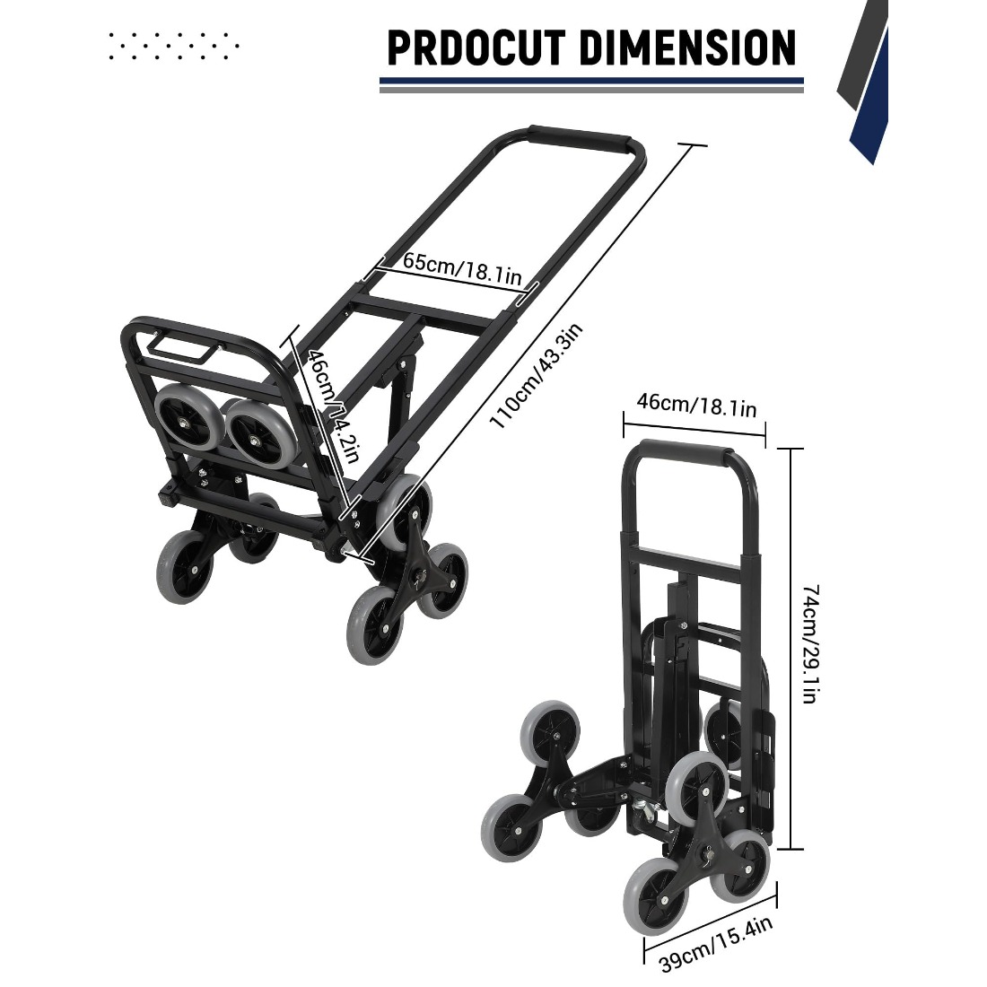 Image of 3in 1 Folding Stair Climbing Cart, Hand Truck Dolly, 550 Lbs Capacity Stair Climber Cart All Terrain Stair Dolly For Transport And Warehouse Supermarket