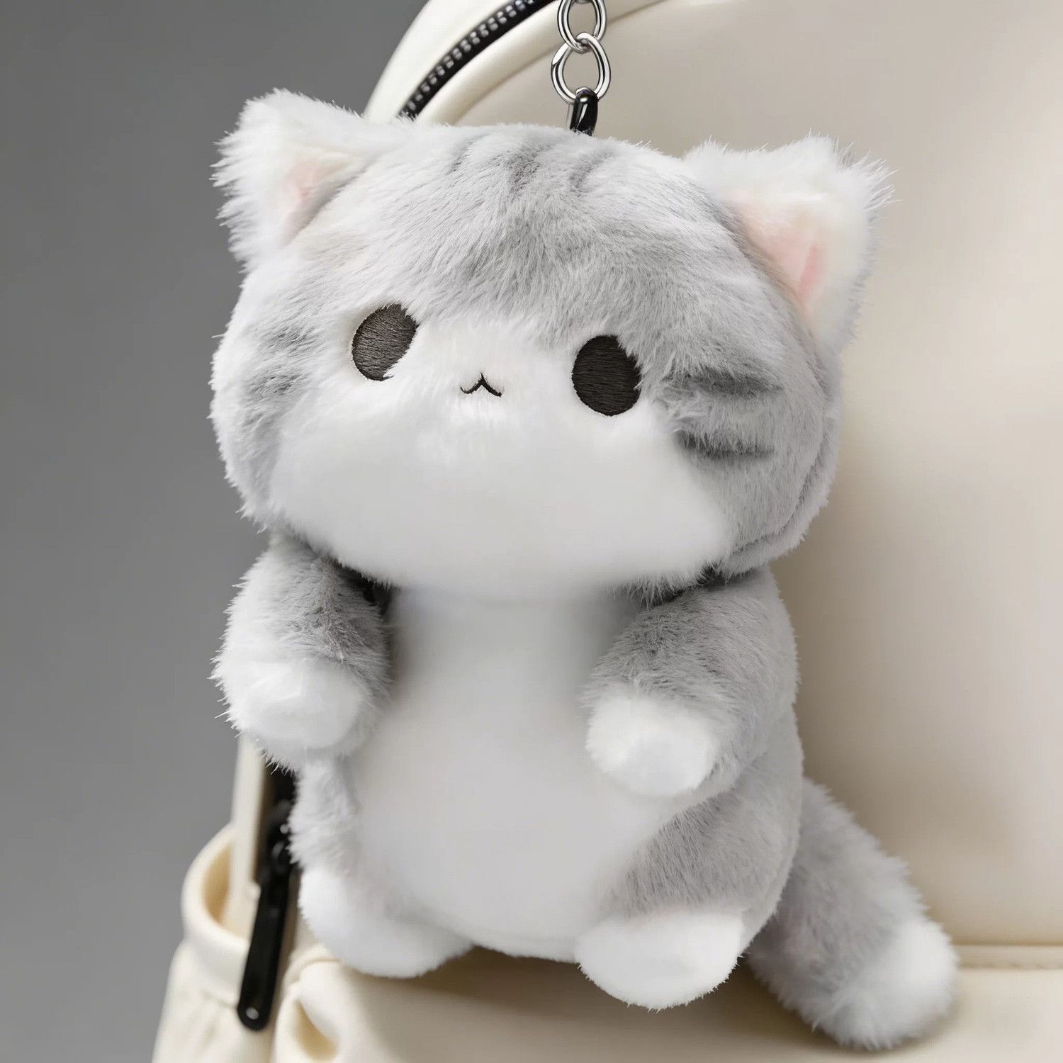TEMU 【特別オファー】可愛いグレーと白の猫のぬいぐるみ - ソフトで愛らしいキーホルダー、バックパックアクセサリー、心地よいぬいぐるみ、ギフトに最適。ソフトで抱きしめたくなるグレーの猫のぬいぐるみ - バックパックに最適、または親友へのギフトに最適