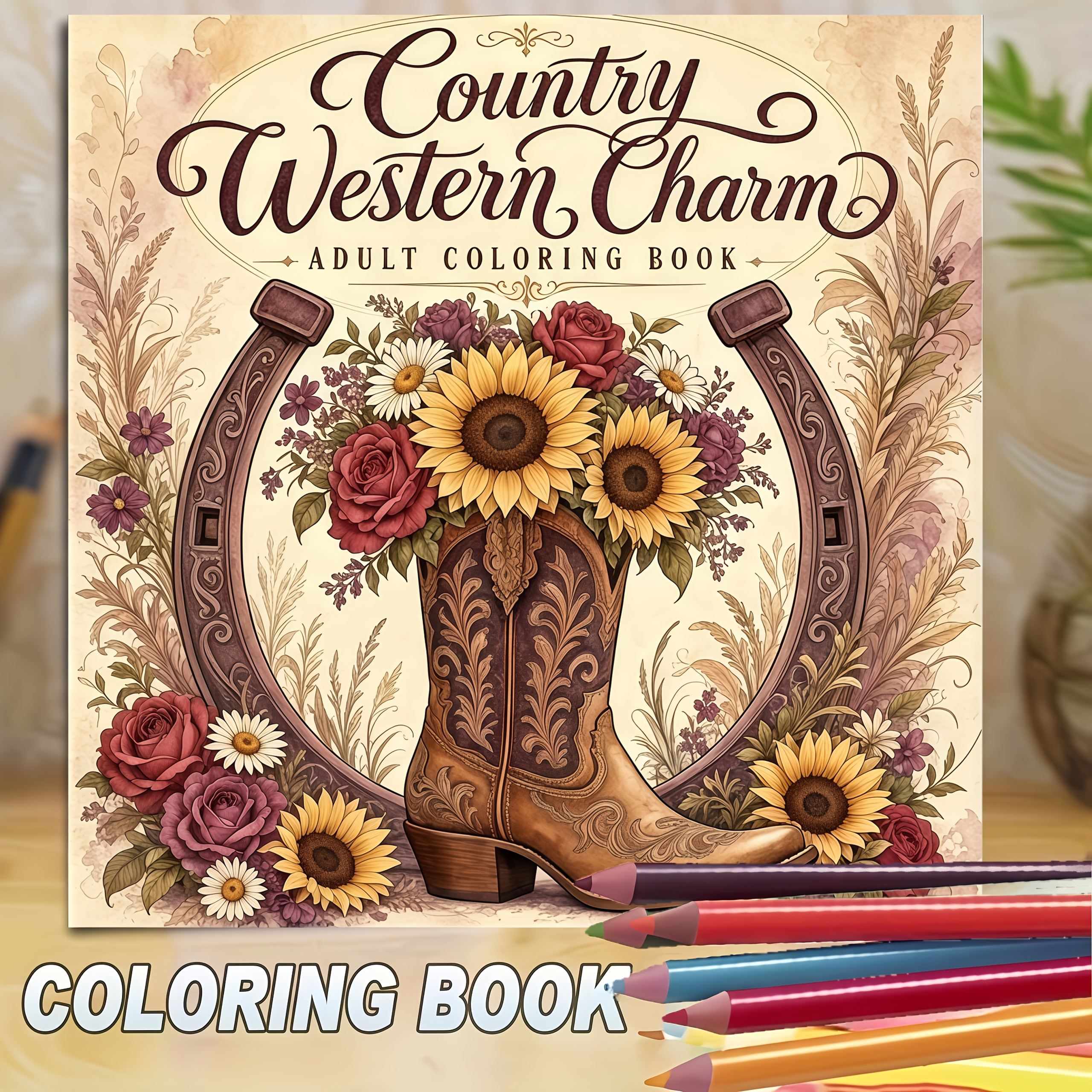 TEMU A Single-sided Printed Mandala Pattern Relaxation Coloring Book For Adults, Suitable For Women, With A Rustic Western Style, Featuring , Cowboy
