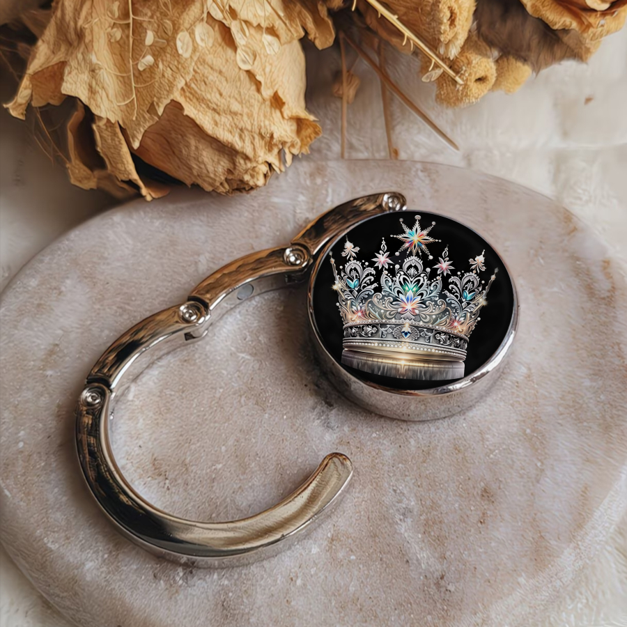 TEMU 1pc Luxurious Crown Hook - Floral Ornament, Portable Design For Tables, Weddings, Birthdays, And Decor Scenes, Multi-functional Bag And Desktop