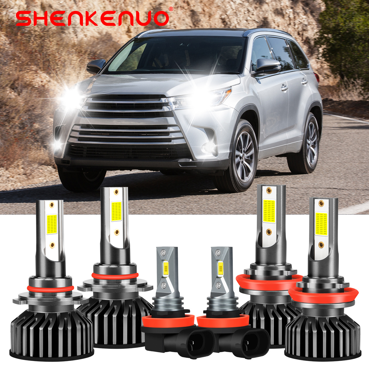 

For Toyota Highlander 2011-2019 6pcs Super Led Headlight Hi/ Lo + Fog Light Bulbs Combo, Without Battery