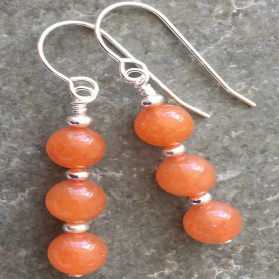 TEMU Une paire de boucles d'oreilles artisanales en perles de naturelle avec des pierres orange, parfaites comme cadeau de Noël pour et un accessoire