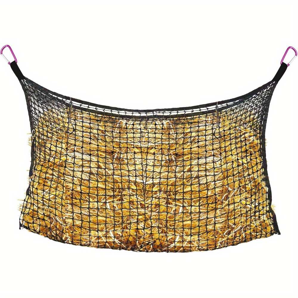 

1pc Large Slow Feed Hay Net With 4 Carabiner Clips For Horses - Polyester, Knot-, Ultra Slow Feed (1.2" Hole), 63 X 40 Inches, Trailers, Stalls, And Feeding, Hay Feeder For Horses