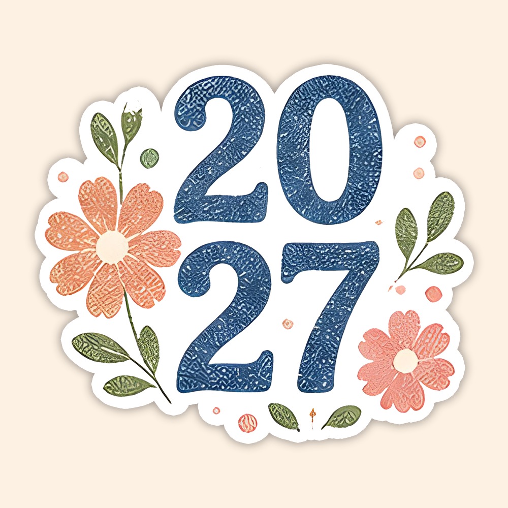 TEMU 1pc 2027 Floral Decorative Sticker For Laptop, Water Bottle, Bike, Guitar, Skateboard, Travel Case & Scrapbook, Household Surfaces And Personal