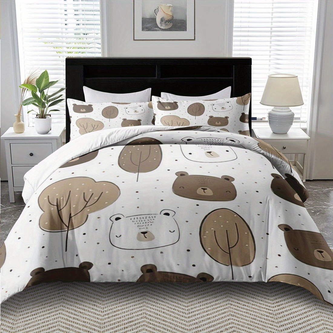 

Bear Theme Set - 2/3pcs, , Comfortable And , Bedding Set, Set, 100% , Washed, Suitable , Suitable For Bedroom Or , Including 1 + 1 Pillowcases, Does Not